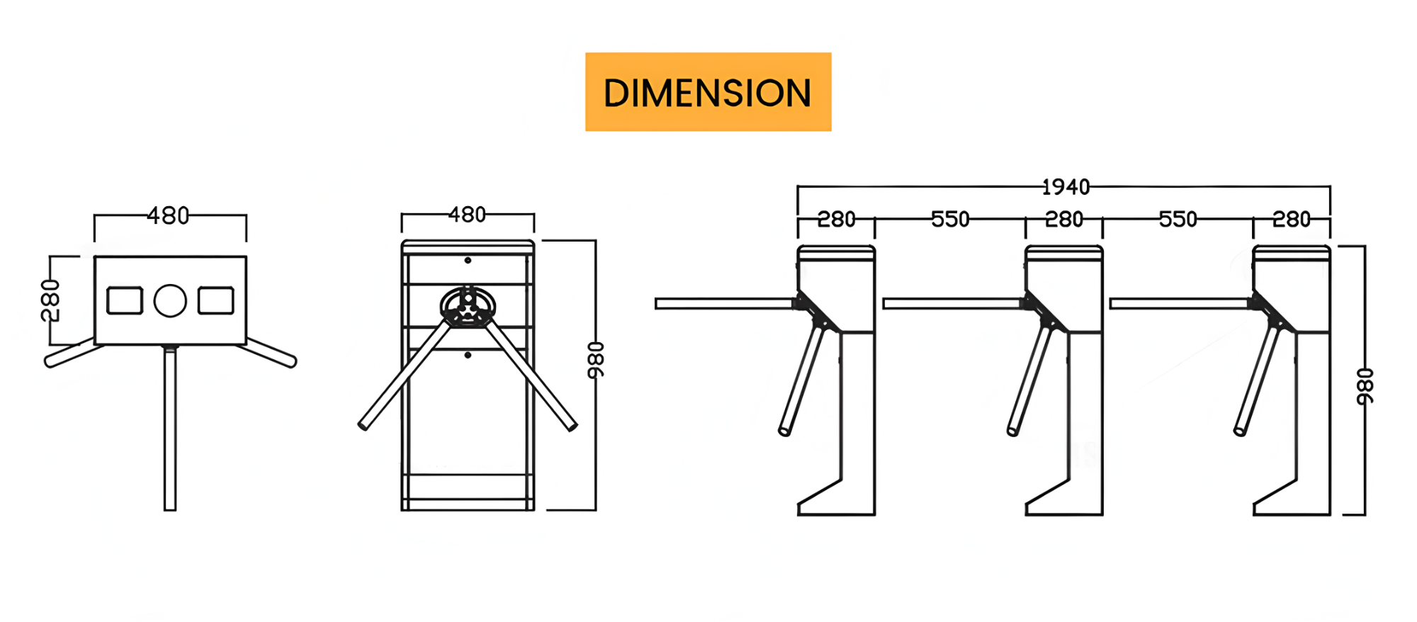 SUS304 RFID Tripod Turnstile Gate 30-45 Persons / Min Electronic Access Control Entrance
