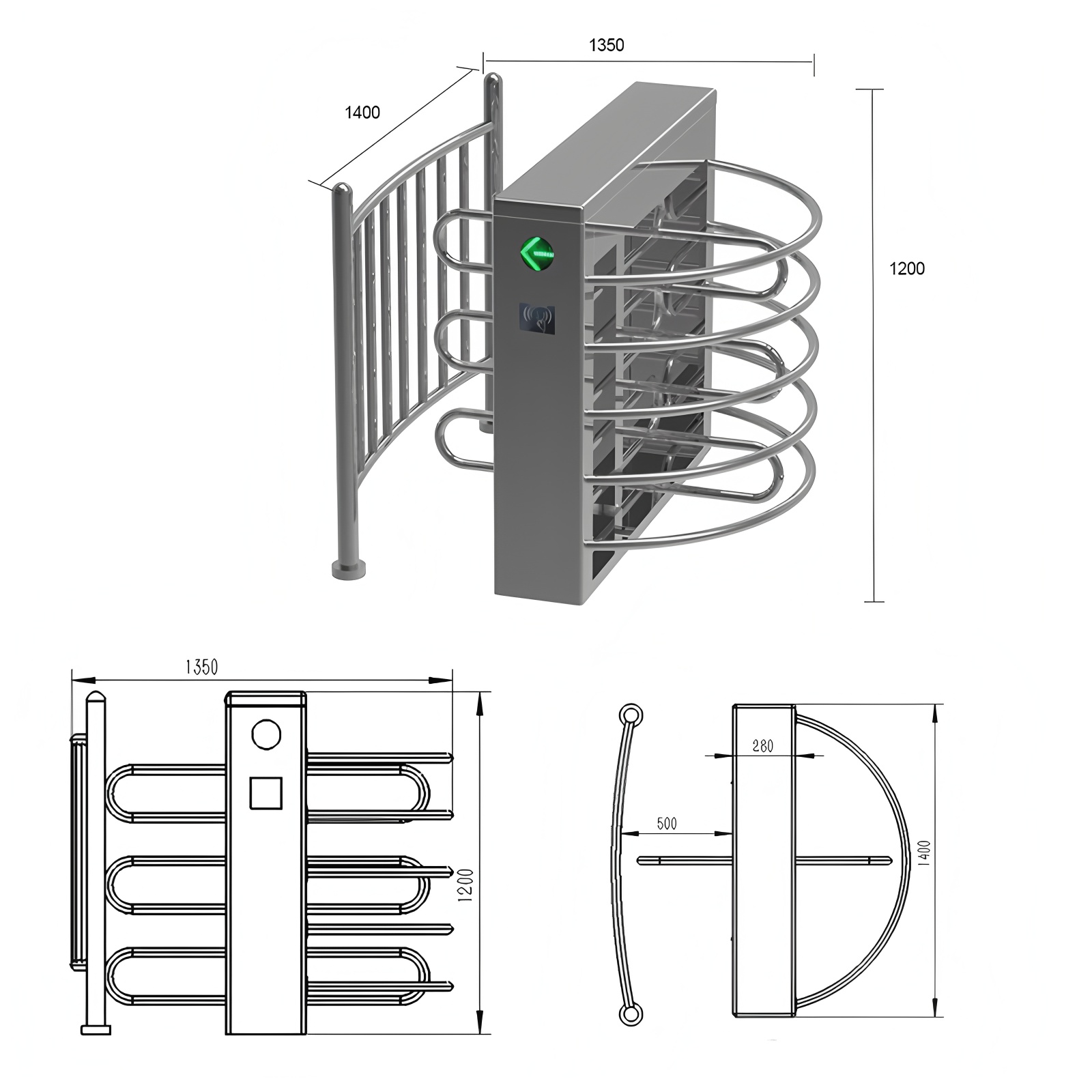 RS485 Interface Half Height Gate Turnstile Security Gates 550mm