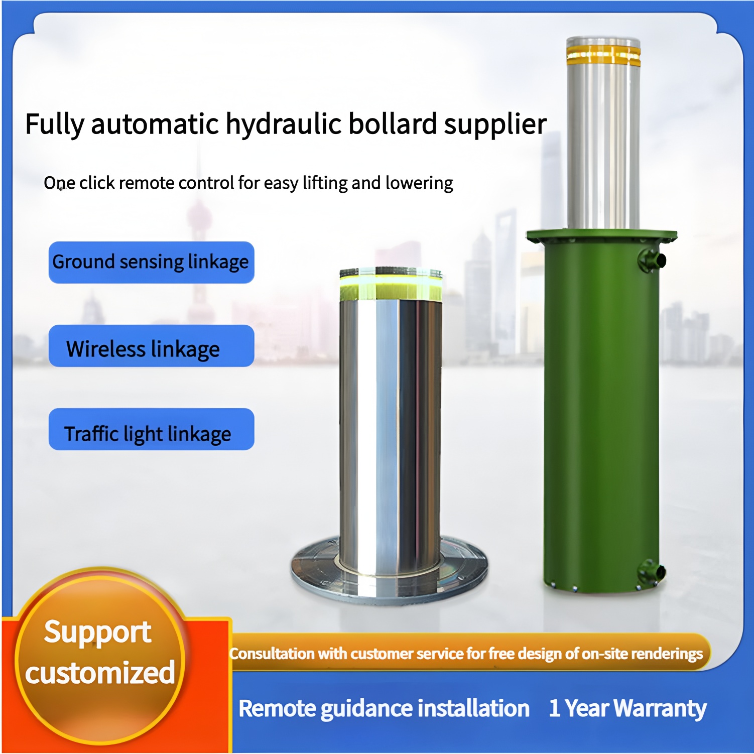 Fully Automatic Hydraulic Bollard Electric Remote Control Community Anti-Collision Isolation Pile Warning Bollard Pile