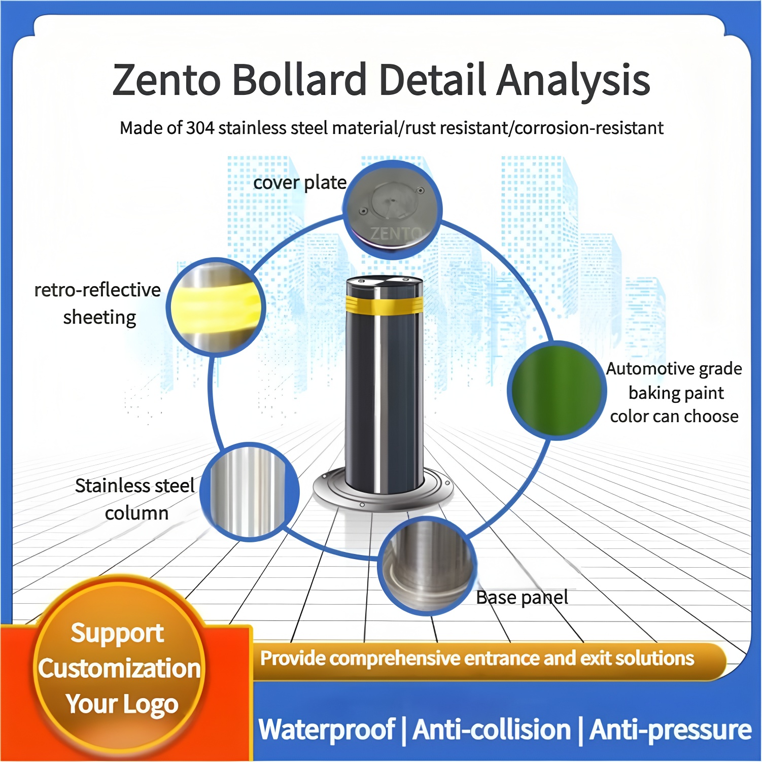 Fully Automatic Hydraulic Bollard Electric Remote Control Community Anti-Collision Isolation Pile Warning Bollard Pile