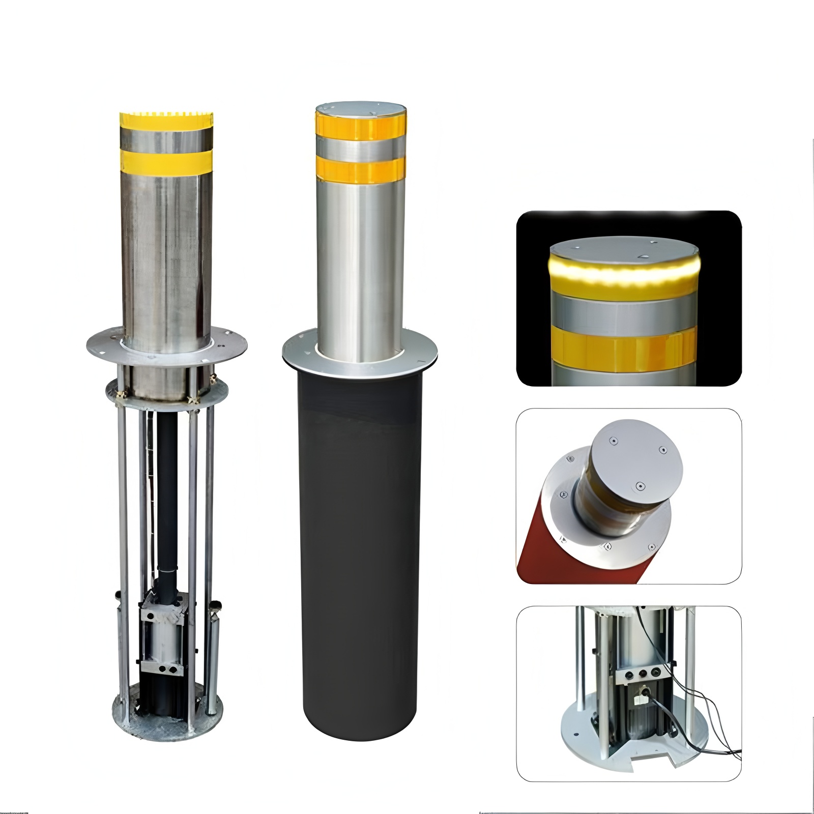 316 Stainless Steel Automatic Retractable Parking Bollards With Reflective Stripe
